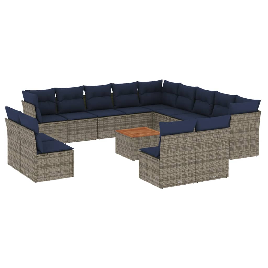 14 Piece Patio Sofa Set with Cushions Gray Poly Rattan