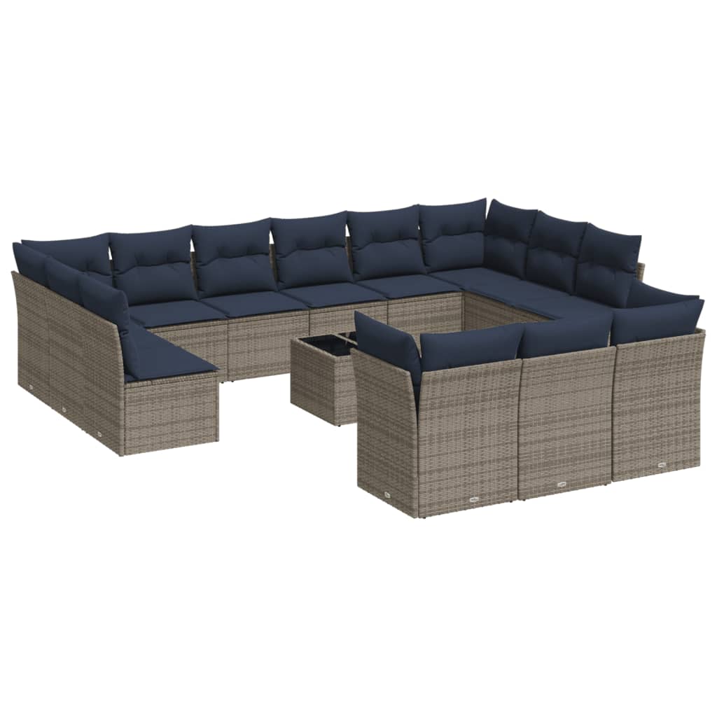 14 Piece Patio Sofa Set with Cushions Gray Poly Rattan