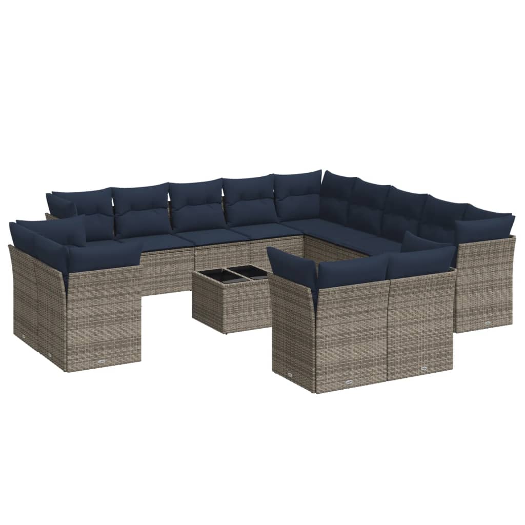 14 Piece Patio Sofa Set with Cushions Gray Poly Rattan