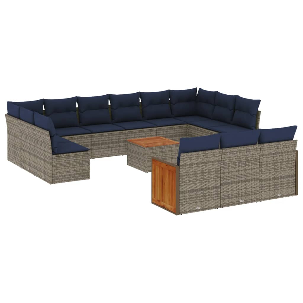 16 Piece Garden Sofa Set with Cushions Grey Poly Rattan