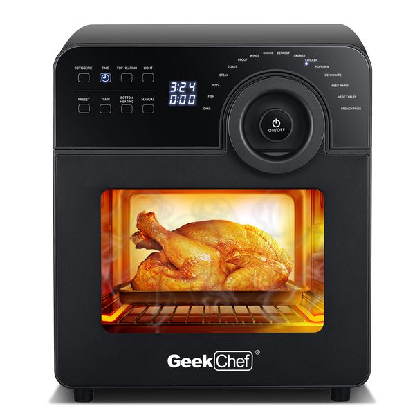 16-in-1 digital air fryer toaster oven with rotisserie, dehydrator, and oil-free frying for roasting, baking, and broiling
