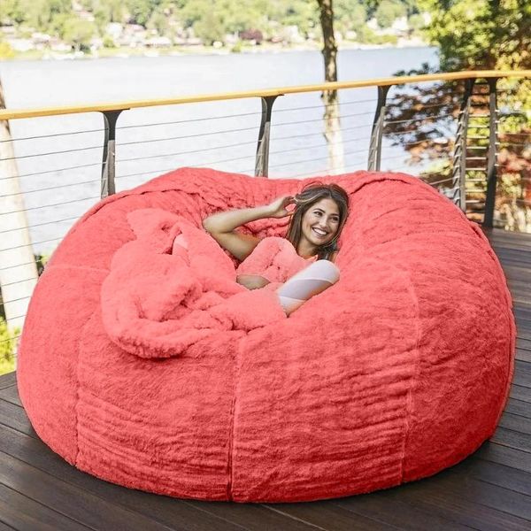 180cm oversized faux fur bean bag cover for cozy living room lounging or as a fluffy round sofa bed