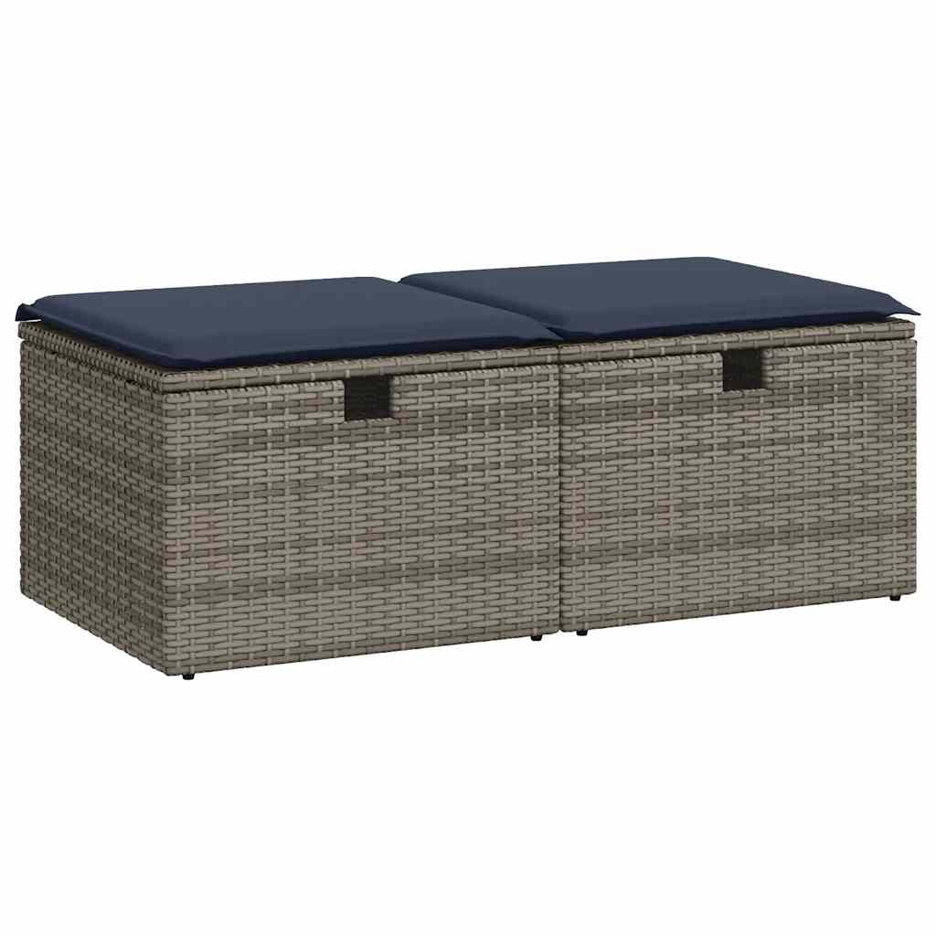 2 Piece Patio Sofa Set with Cushions Gray Poly Rattan Acacia