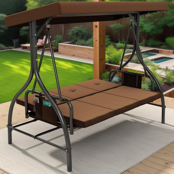2024 sturdy 3-seater garden swing with adjustable canopy and detachable cushions, ideal for adults