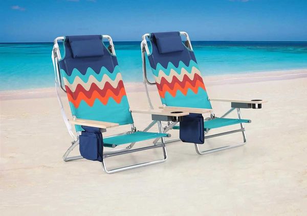 25-position insulated cooler bag with cup holder and storage for beach chair set