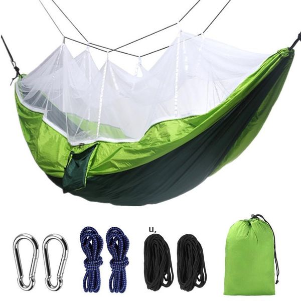 260x140cm mosquito net hammock for outdoor camping with parachute cloth and hanging ropes