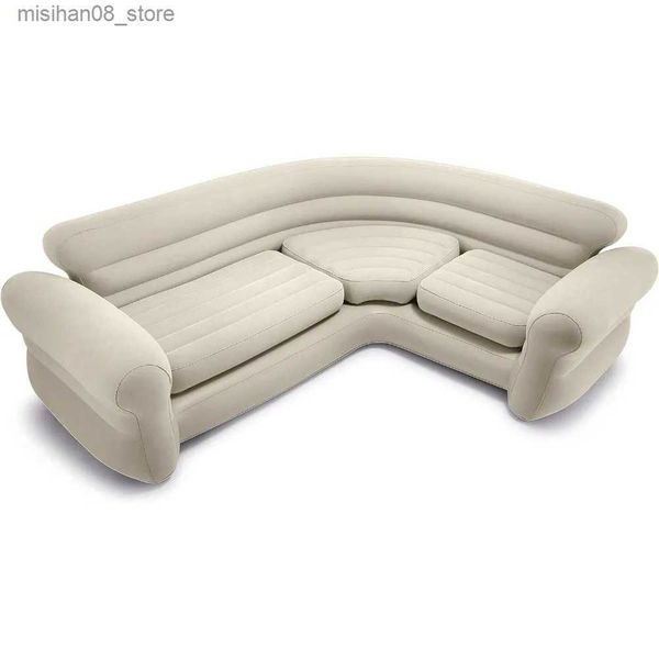 2-in-1 inflatable valve corner air mattress sectional sofa for living room