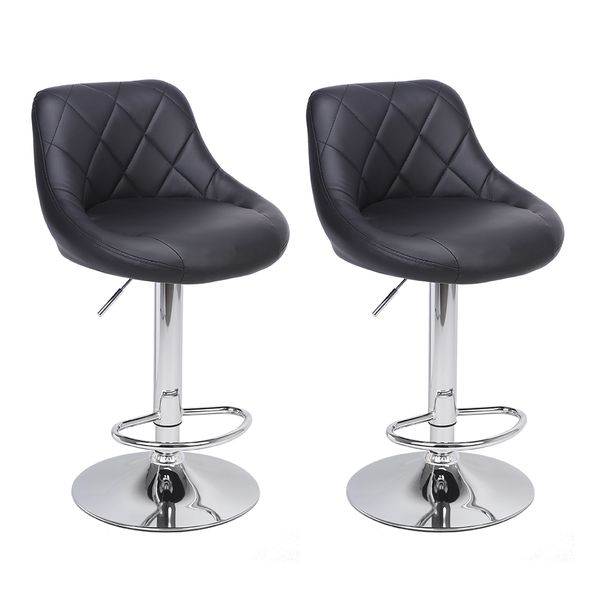 2pcs Adjustable High Stool with Disk Base, Rhombus Backrest, No Armrest, Black Design
