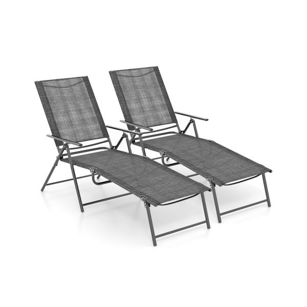 2-Piece folding patio chaise lounges with 6-position reclining backrest