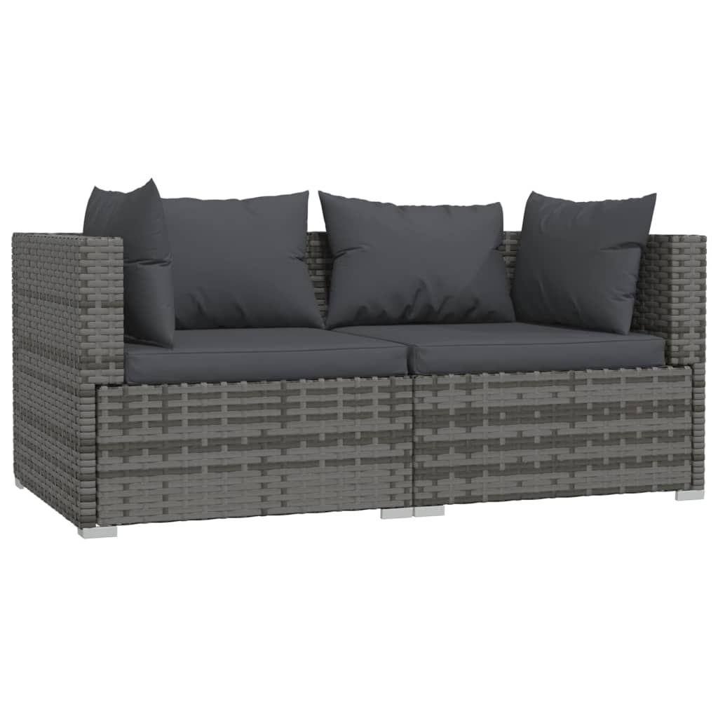 2-seater Sofa Grey PE rattan, steel, plastic, fabric (100% polyester)
