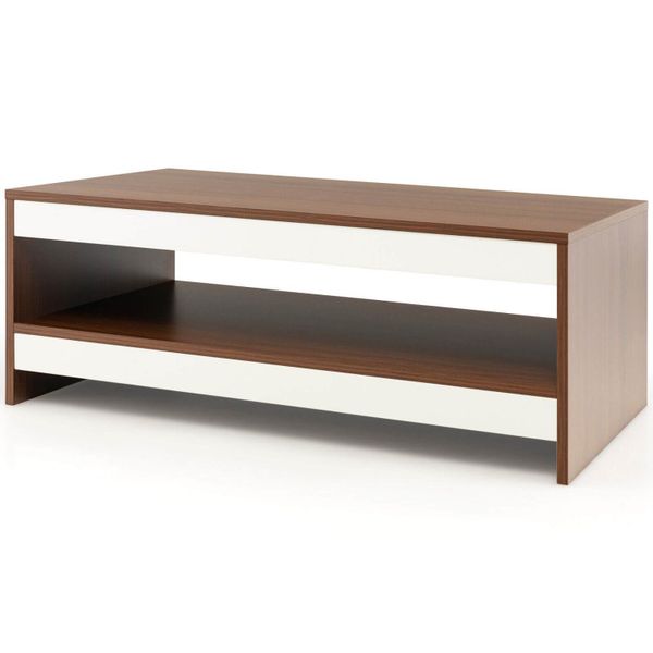 2-tier 37-inch rectangular wooden coffee table featuring a storage shelf