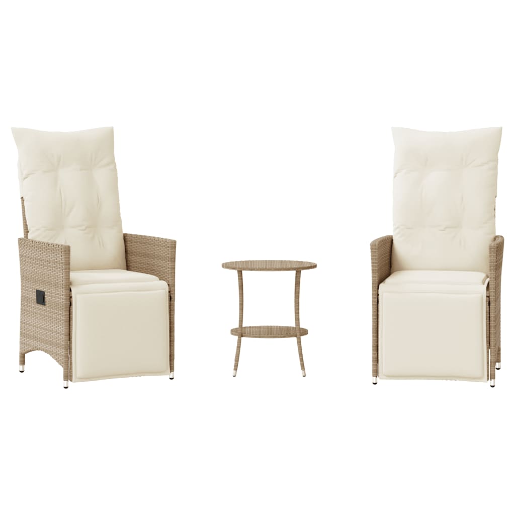 3 Piece Bistro Set with Cushions Beige Poly Rattan