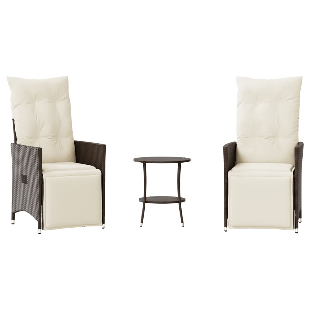 3 Piece Bistro Set with Cushions Brown Poly Rattan