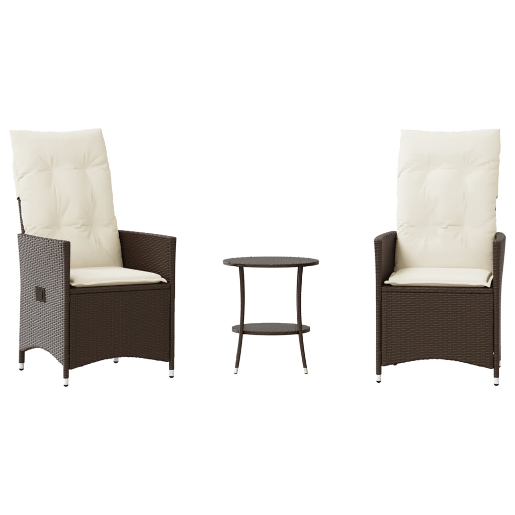 3 Piece Bistro Set with Cushions Brown Poly Rattan
