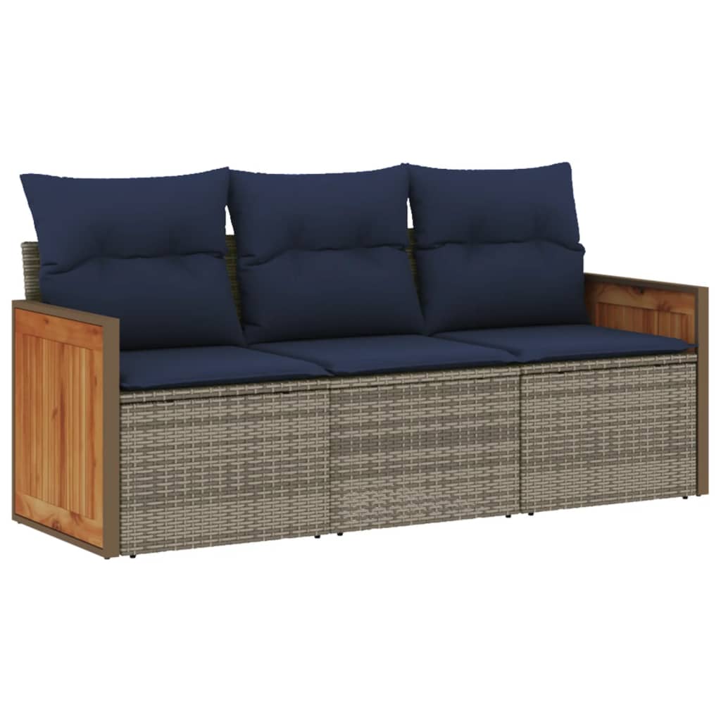 3 Piece Garden Sofa Set with Cushions Grey Poly Rattan