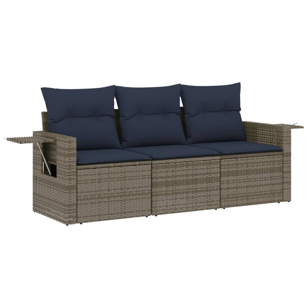 3 Piece Garden Sofa Set with Cushions Grey Poly Rattan