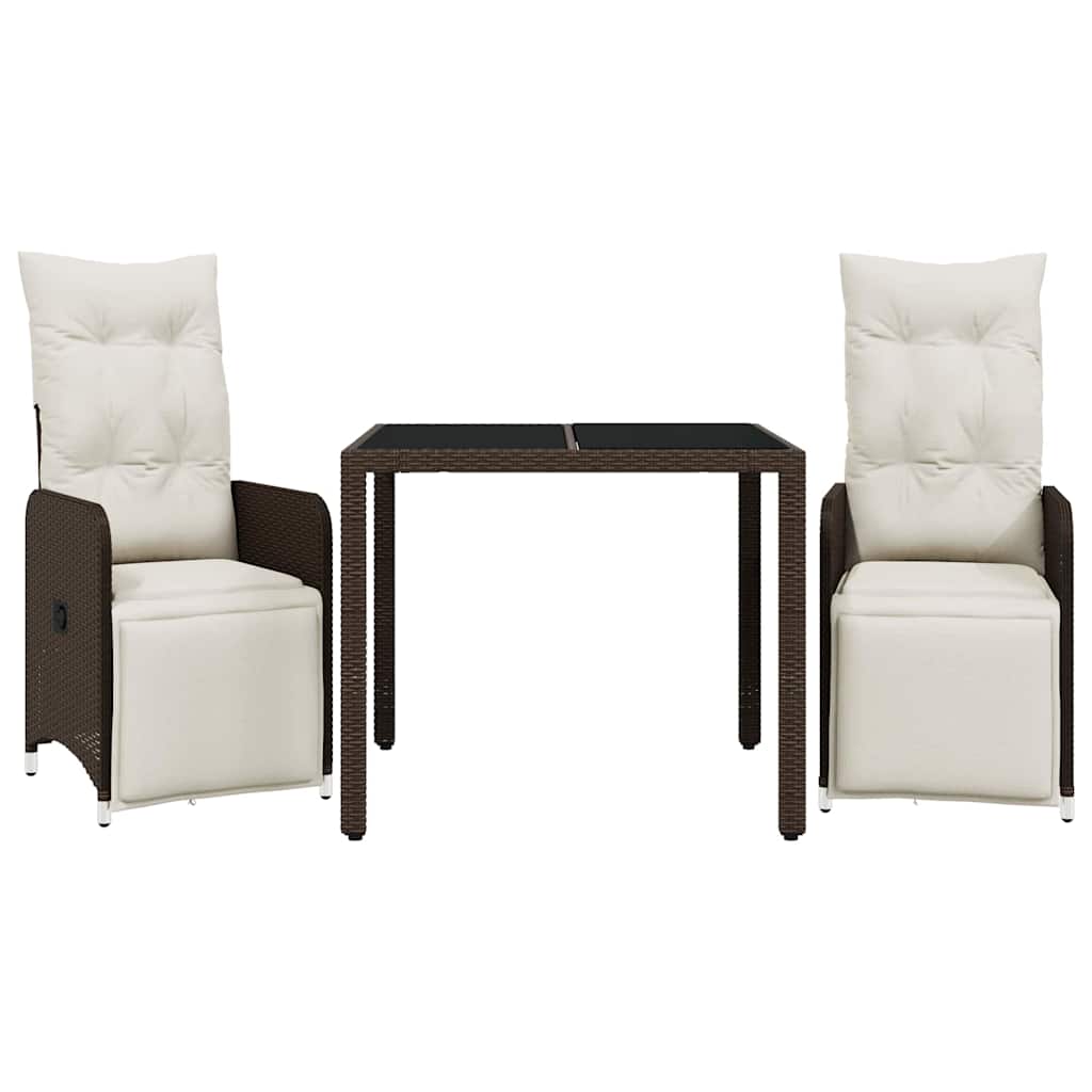 3 Piece Patio Bistro Set with Cushions Brown Poly Rattan