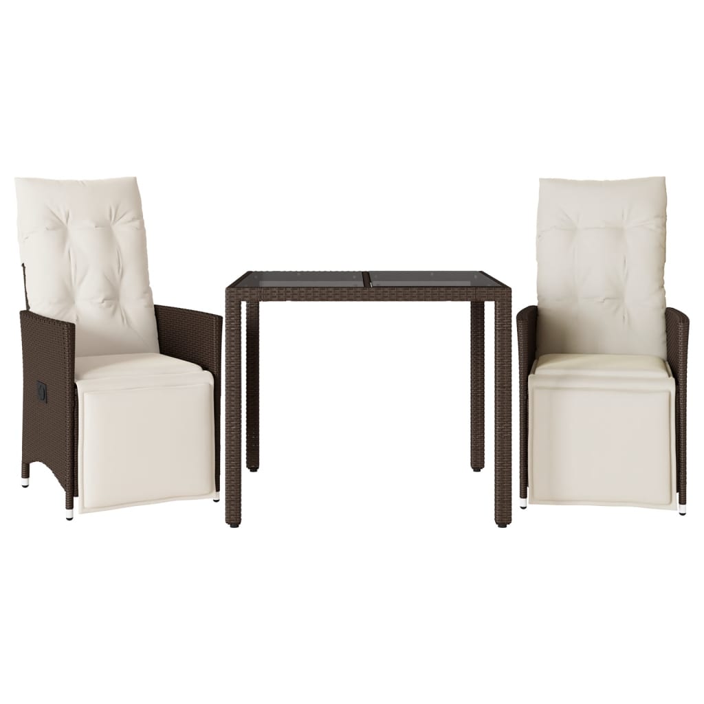 3 Piece Patio Bistro Set with Cushions Brown Poly Rattan