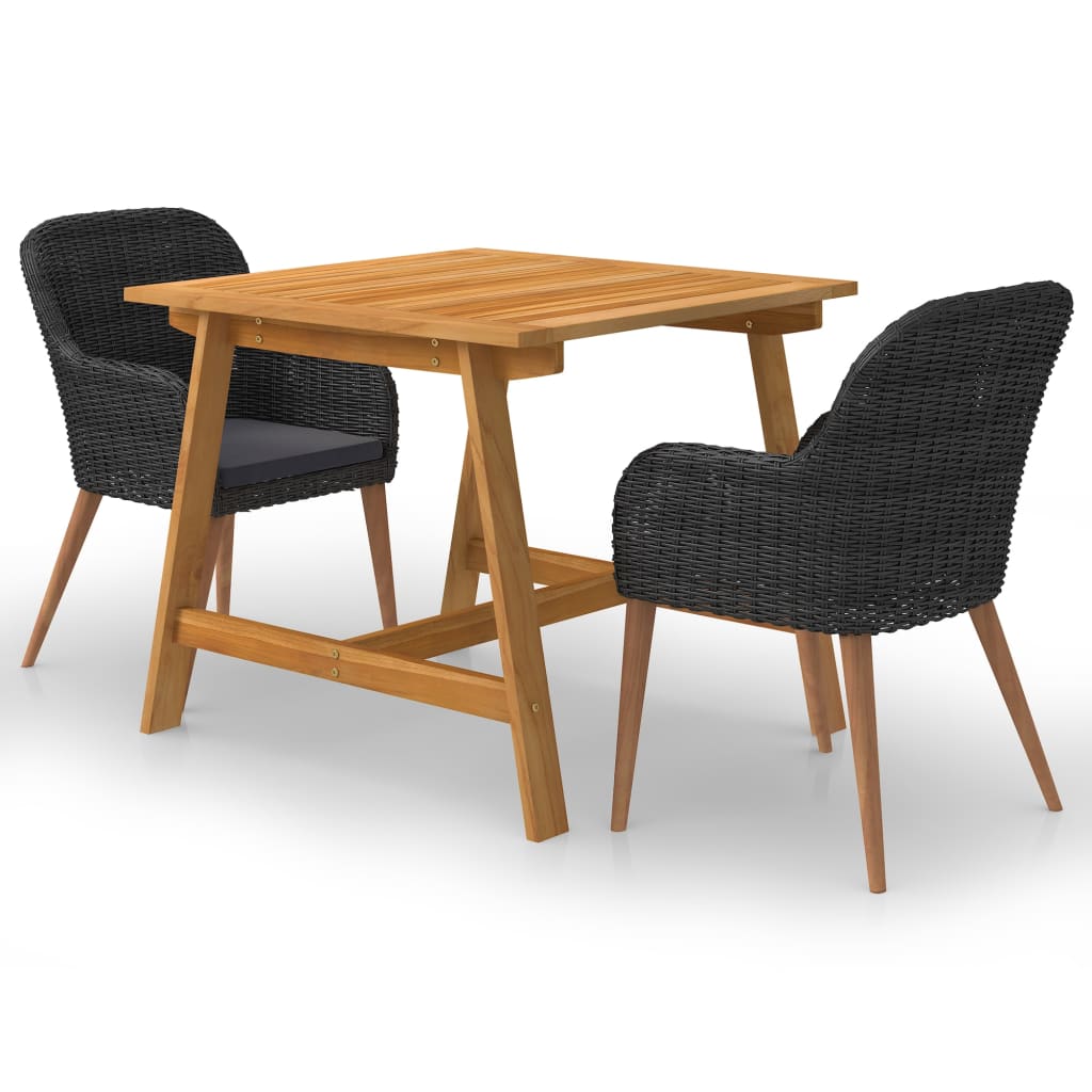3 Piece Patio Dining Set Black