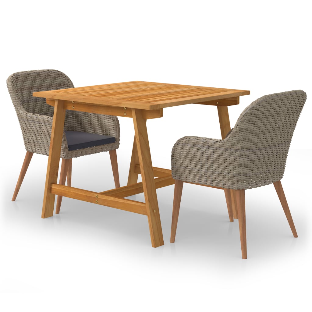 3 Piece Patio Dining Set Brown