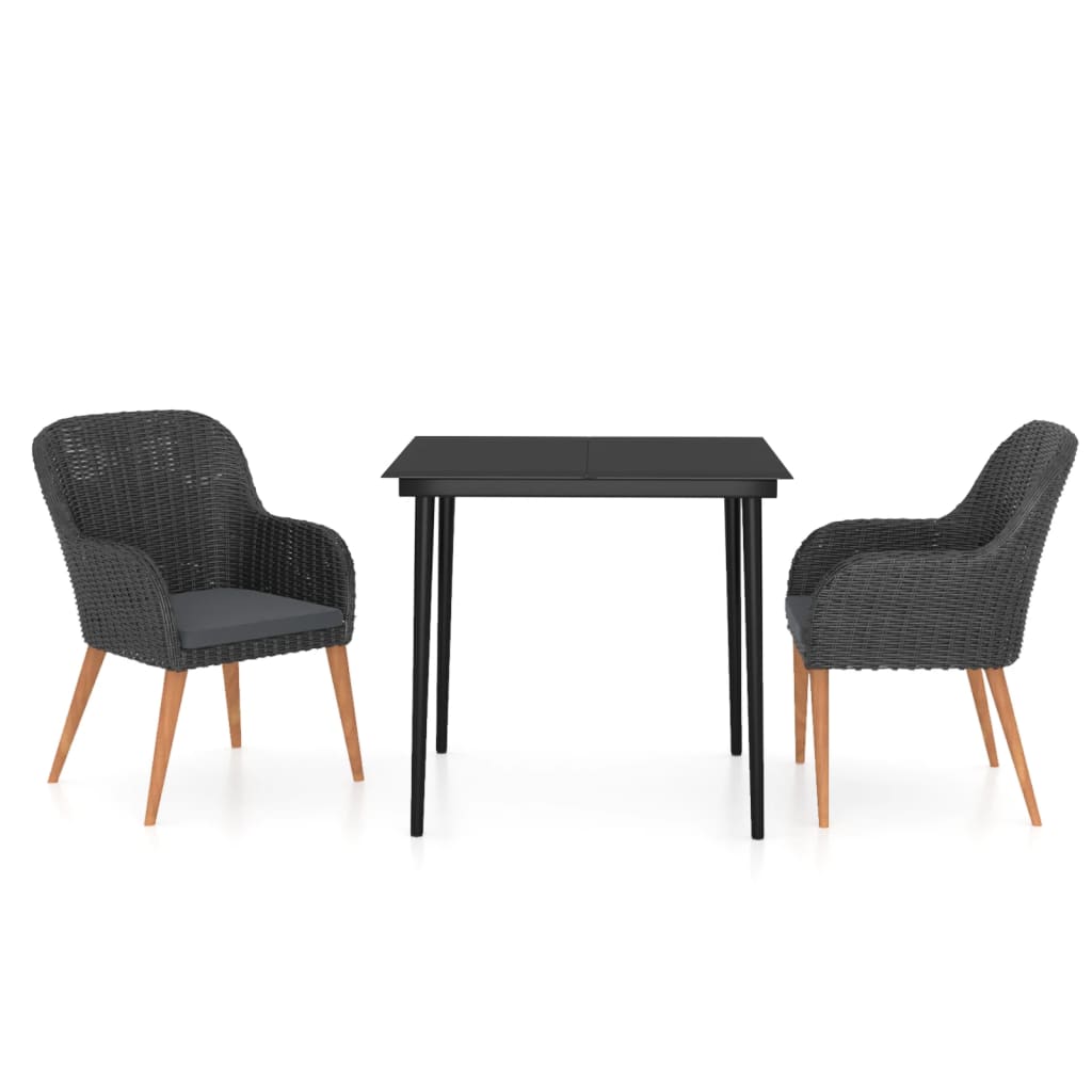 3 Piece Patio Dining Set with Cushions Black