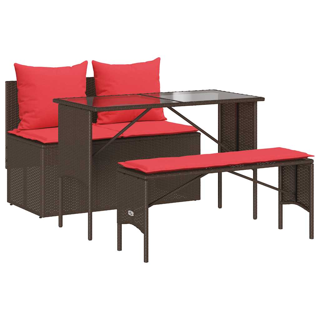 3 Piece Patio Dining Set with Cushions Brown Poly Rattan