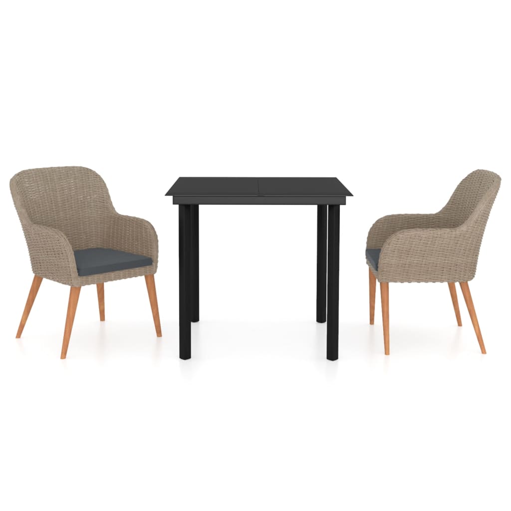 3 Piece Patio Dining Set with Cushions Brown