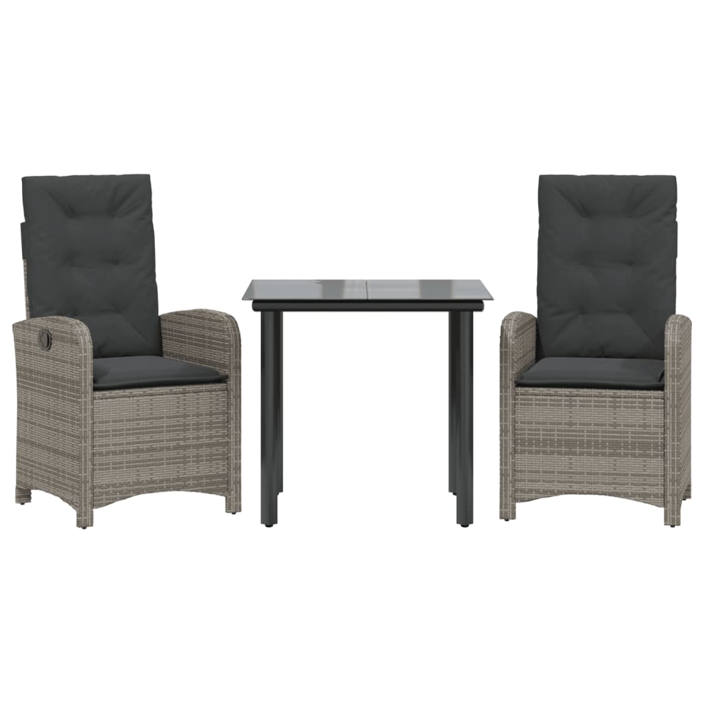 3 Piece Patio Dining Set with Cushions Gray Poly Rattan