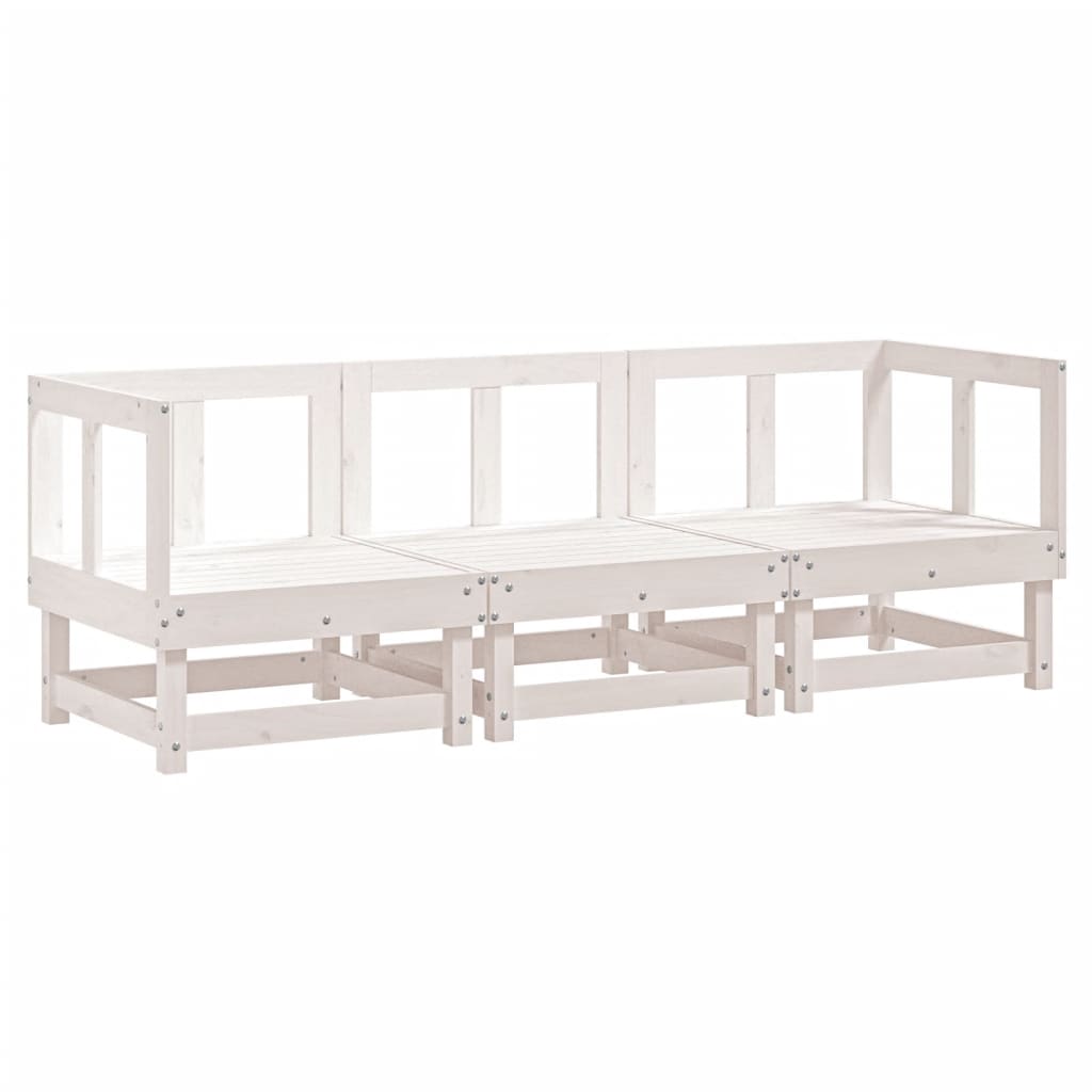 3 Piece Patio Lounge Set White Solid Wood Pine