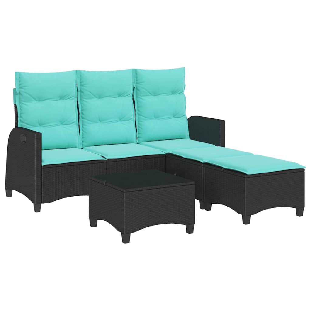 3 Piece Patio Sofa Set with Cushions L-shaped Black Poly Rattan