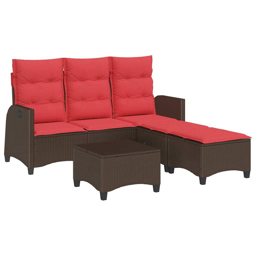 3 Piece Patio Sofa Set with Cushions L-shaped Brown Poly Rattan