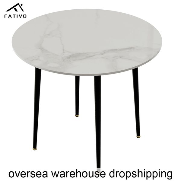 31.5" round dining table with sintered stone top, ideal for kitchen or home office use