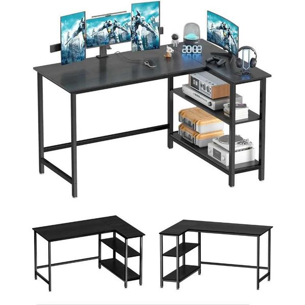 39-inch L-shaped home office desk with shelf, ideal for gaming, work, study, and space-saving setups