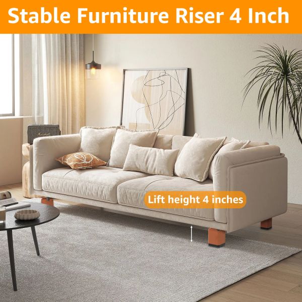 3-Layer Bed 4 Square Adjustable Furniture Risers, Heavy Duty Table Leg Extenders, Black dh910320090
