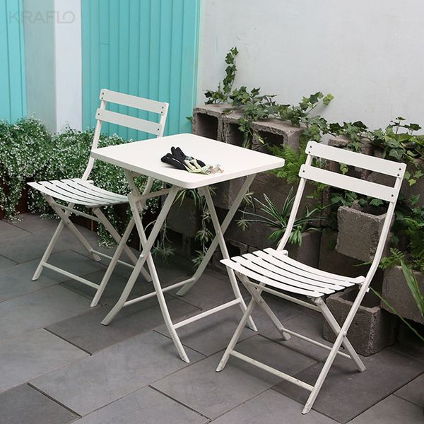 3-Piece foldable metal patio set with square table and chairs for balcony or garden