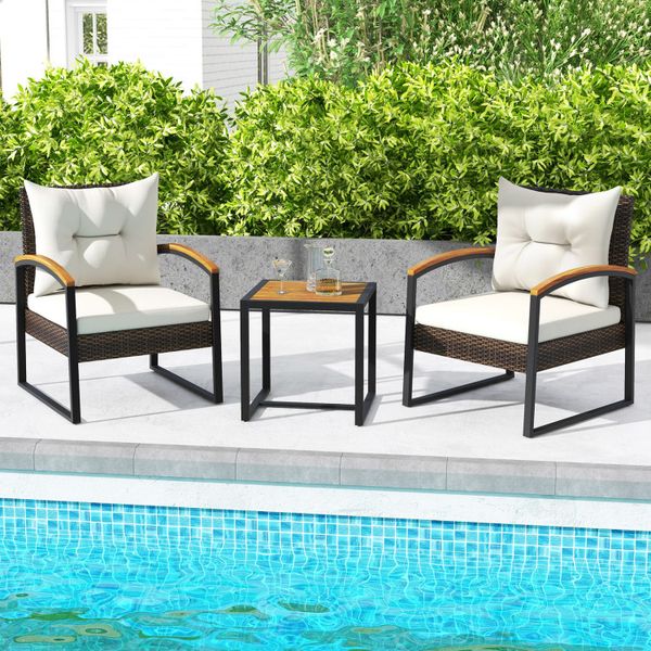 3-piece patio set featuring solid acacia wood armrests and tabletop