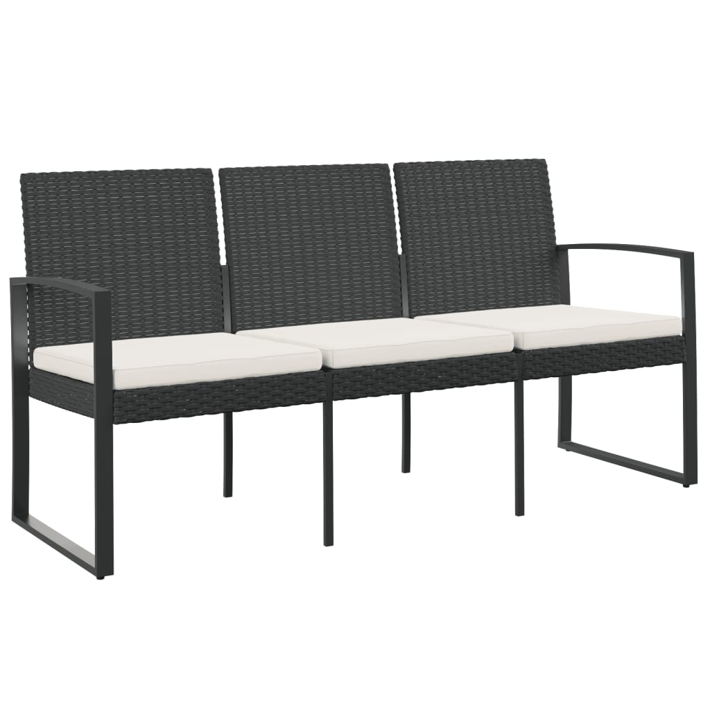 3-seater Garden Bench Black Polypropylene 3-Seater Durable
