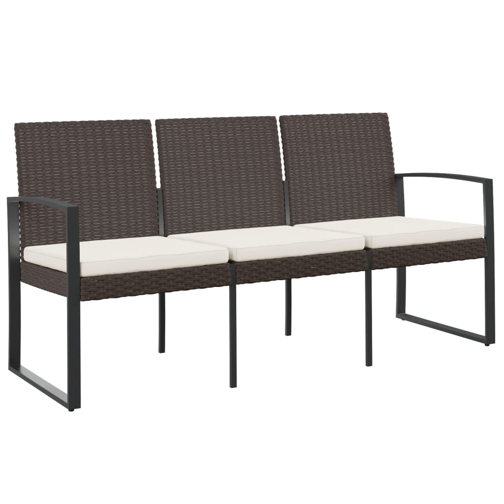 3-Seater Garden Bench Brown PP (Polypropylene) with rattan look