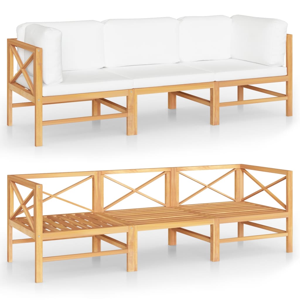 3-seater Garden Sofa Cream, Teak Wood