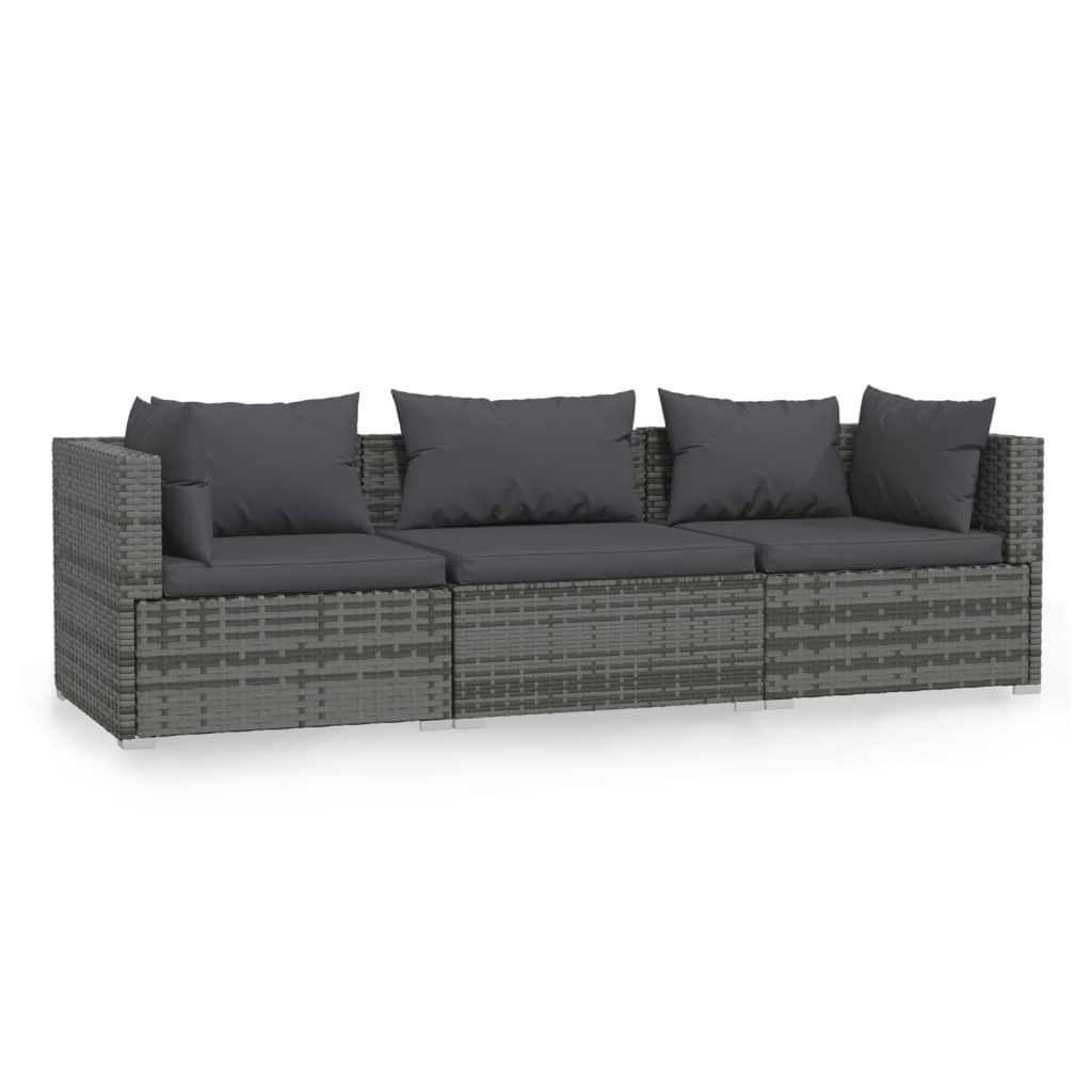 3-seater Sofa Grey PE rattan, powder-coated steel, plastic Medium