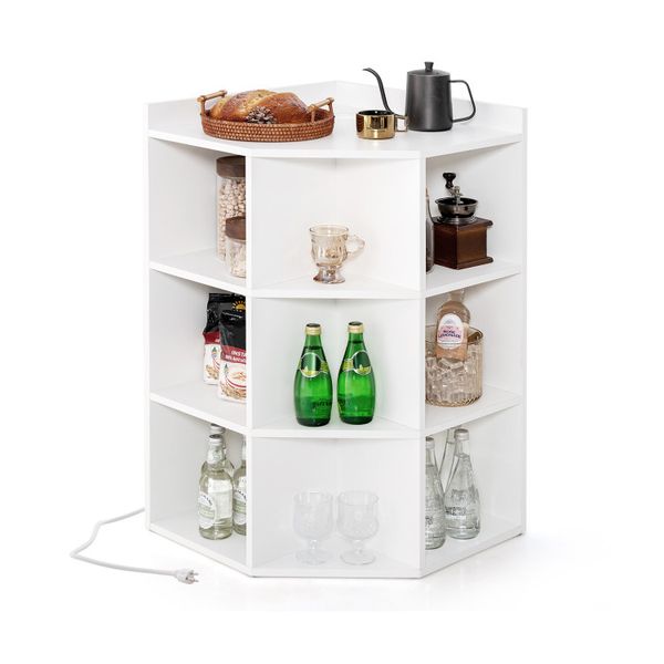 3-tier bedside corner cabinet with built-in charging station
