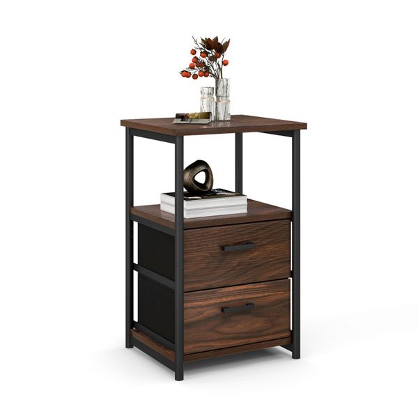 3-tier nightstand featuring 2 fabric drawers and an open shelf