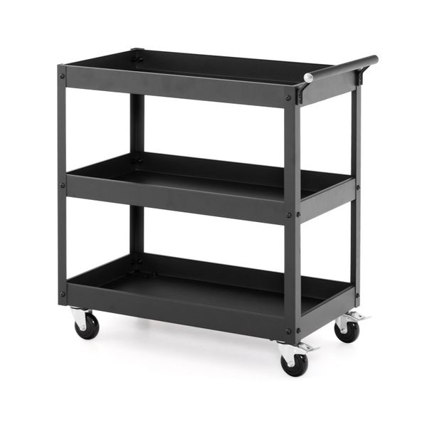 3-Tier Utility Cart with Steel Frame and Four Wheels