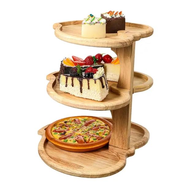 3-tier wooden heart-shaped cupcake stand for party and wedding dessert displays
