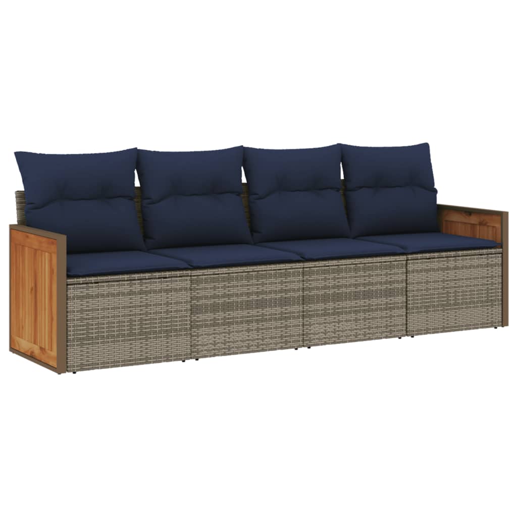 4 Piece Garden Sofa Set with Cushions Grey Poly Rattan