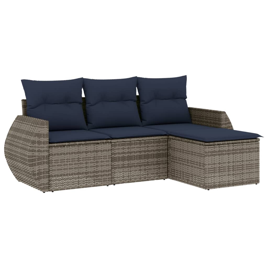 4 Piece Garden Sofa Set with Cushions Grey Poly Rattan