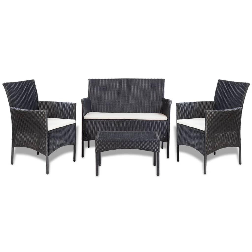 4 Piece Patio Lounge Set with Cushions Poly Rattan Black