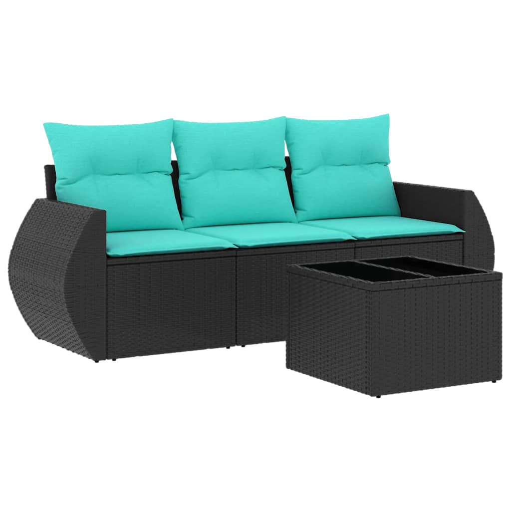 4 Piece Patio Sofa Set with Cushions Black Poly Rattan