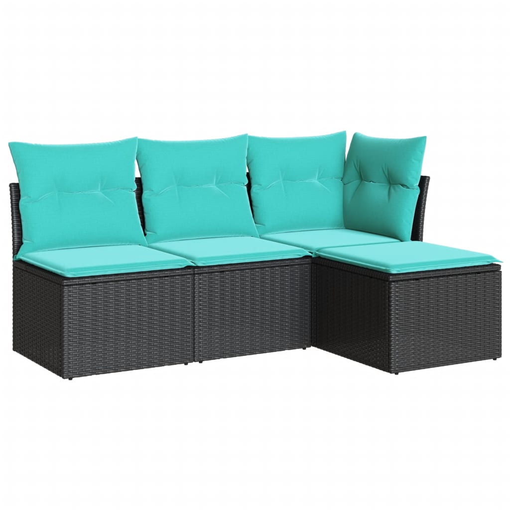 4 Piece Patio Sofa Set with Cushions Black Poly Rattan