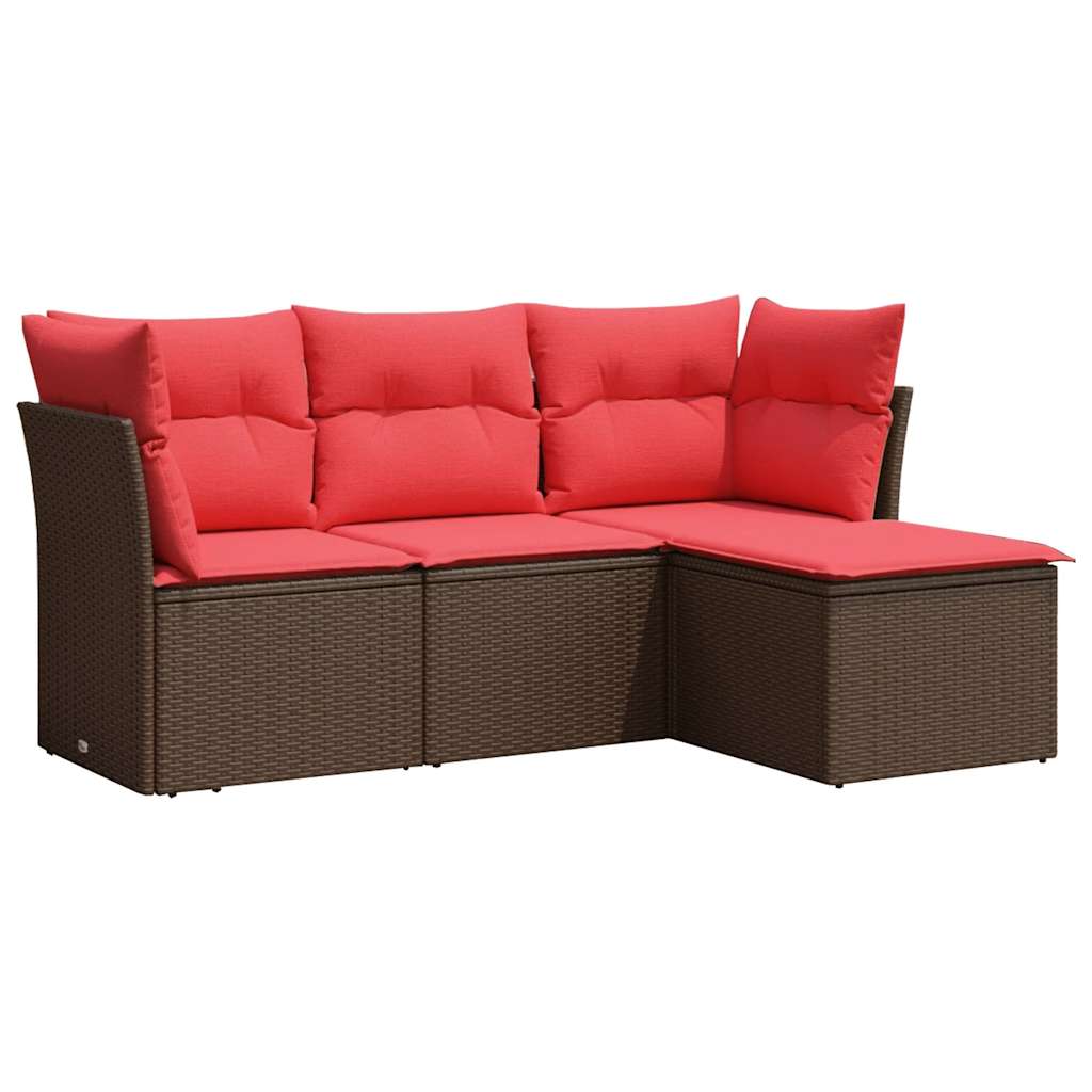 4 Piece Patio Sofa Set with Cushions Brown Poly Rattan